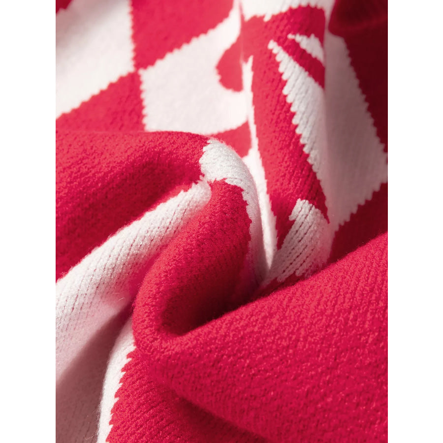 Bow Print 2-Tone Rhombus Knit Loose Sweater Apparel and Accessories