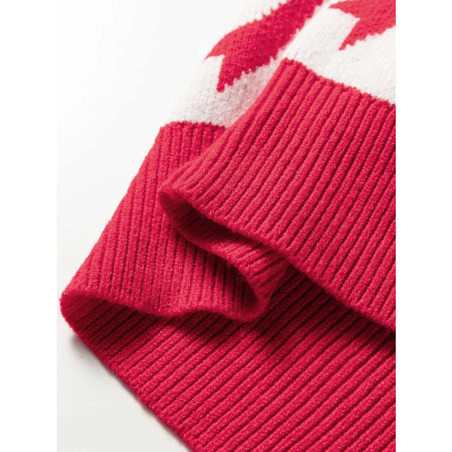 Bow Print 2-Tone Rhombus Knit Loose Sweater Apparel and Accessories