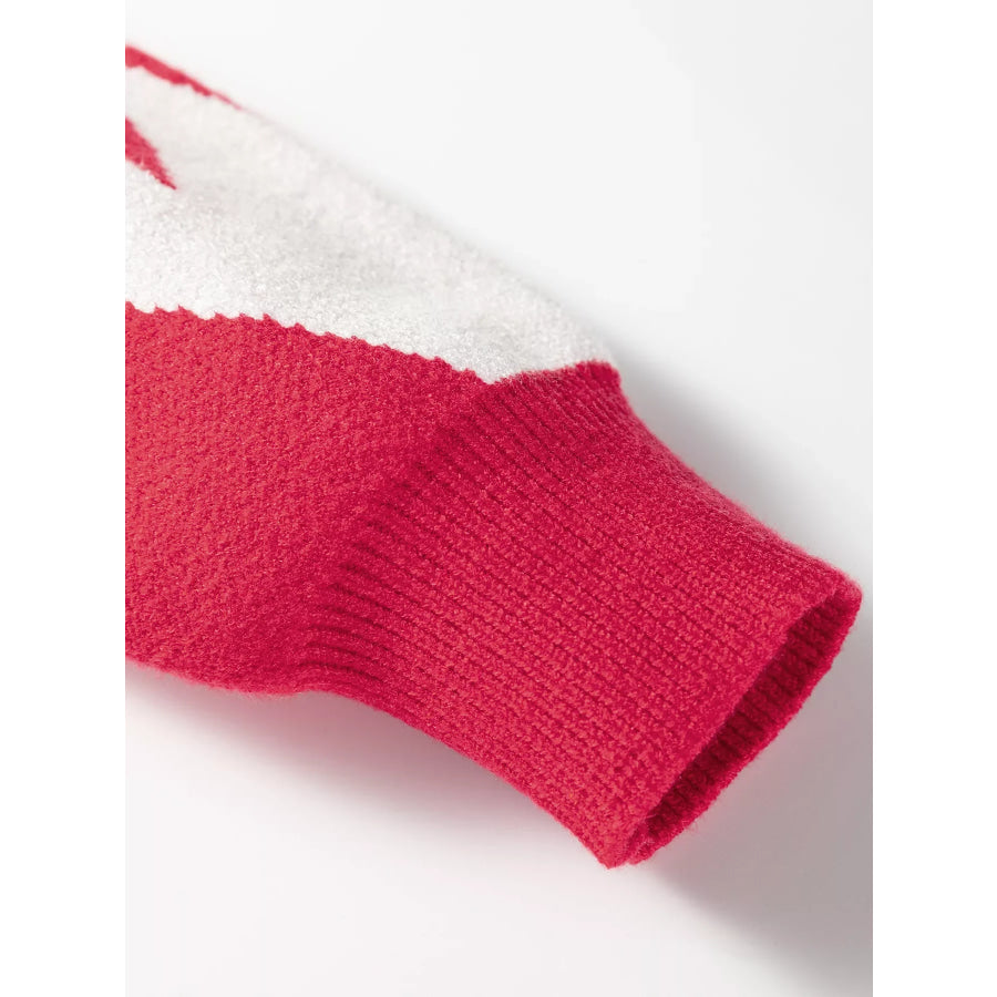 Bow Print 2-Tone Rhombus Knit Loose Sweater Apparel and Accessories