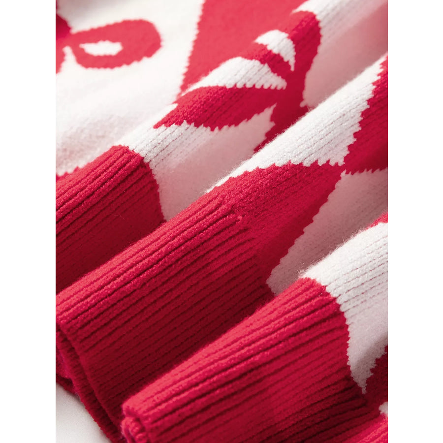 Bow Print 2-Tone Rhombus Knit Loose Sweater Apparel and Accessories