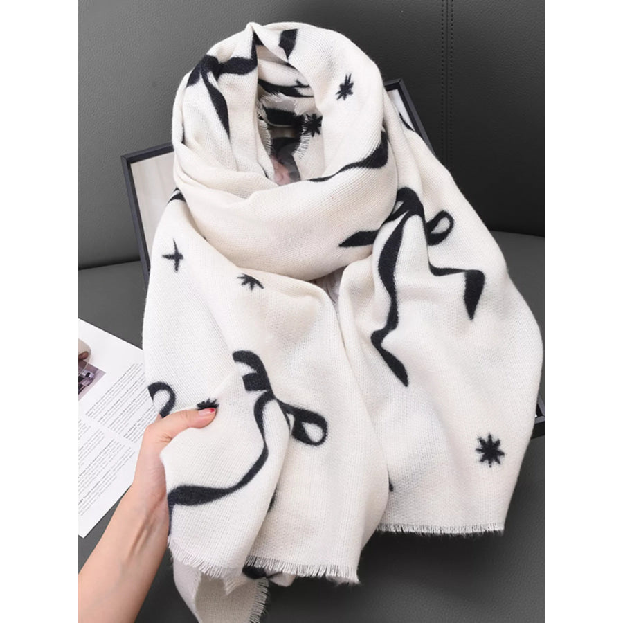 Bow Print Lightweight Scarf White / One Size Apparel and Accessories