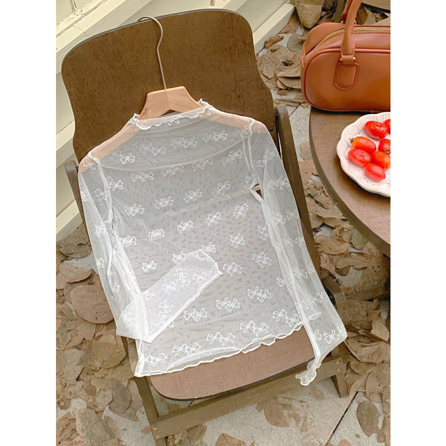 Bow Print Sheer Mesh Top Apparel and Accessories