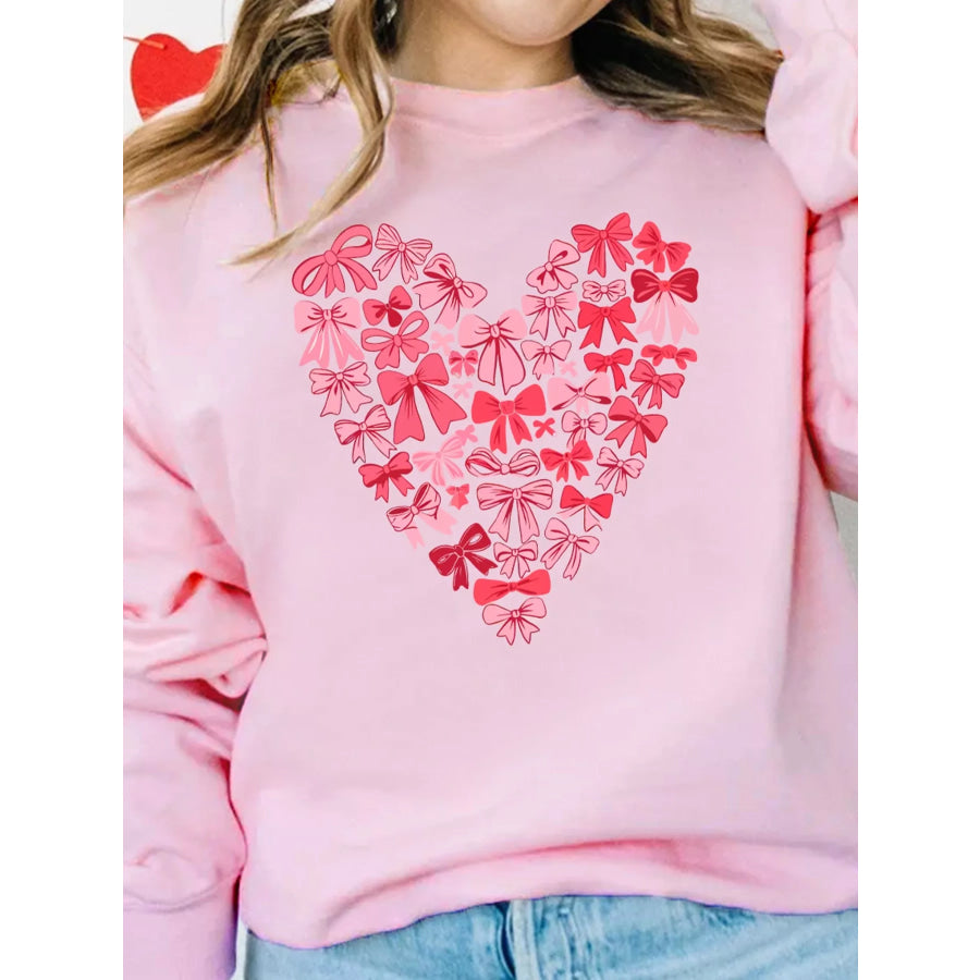 Bow Printed Big Heart Valentines Day Pullover Sweatshirt Apparel and Accessories