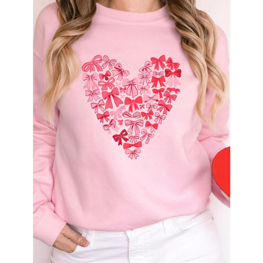 Bow Printed Big Heart Valentines Day Pullover Sweatshirt Apparel and Accessories