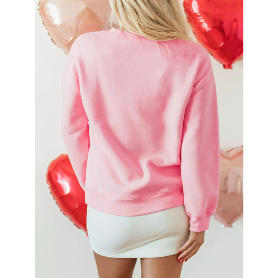 Bow Printed Big Heart Valentines Day Pullover Sweatshirt Apparel and Accessories