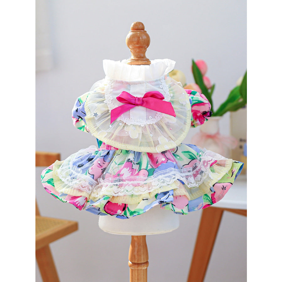 Bow Printed Pet Dress Pink/Blue / XS Apparel and Accessories