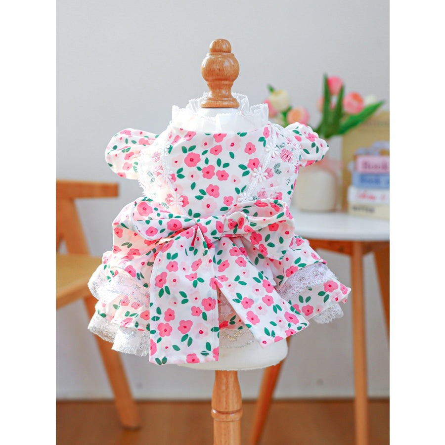 Bow Printed Pet Dress Pink Flower / XS Apparel and Accessories
