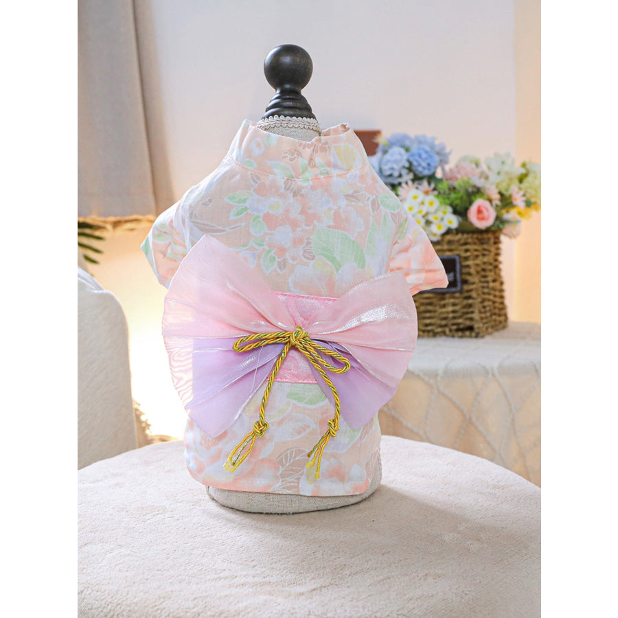 Bow Printed Pet Dress Pink Kimono Style / XS Apparel and Accessories