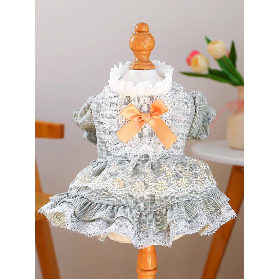 Bow Printed Pet Dress Plaid Lace Style / XS Apparel and Accessories