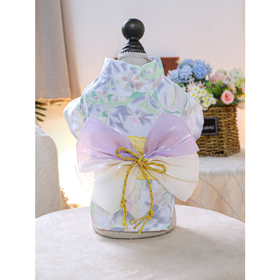 Bow Printed Pet Dress Purple Kimono Style / XS Apparel and Accessories