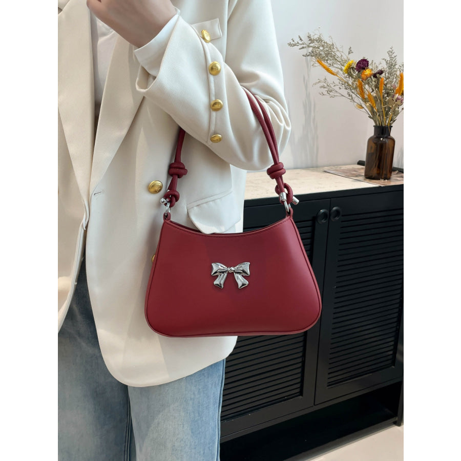 Bow PU Leather Knotted Strap Handbag Red / One Size Apparel and Accessories