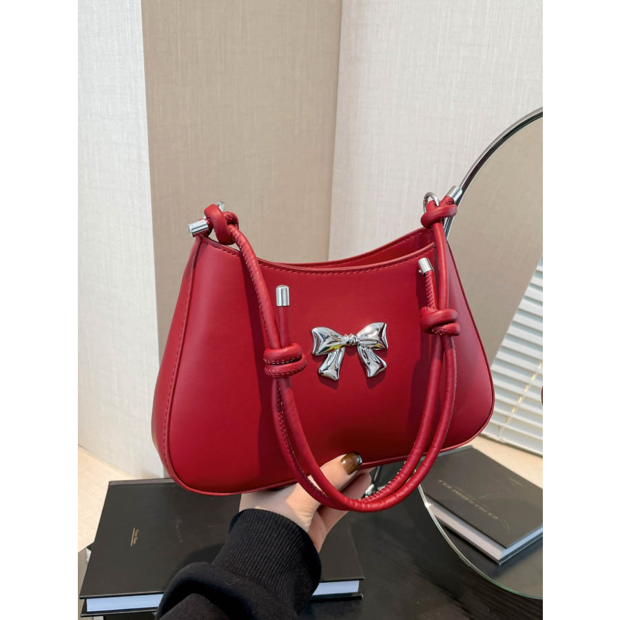 Bow PU Leather Knotted Strap Handbag Red / One Size Apparel and Accessories