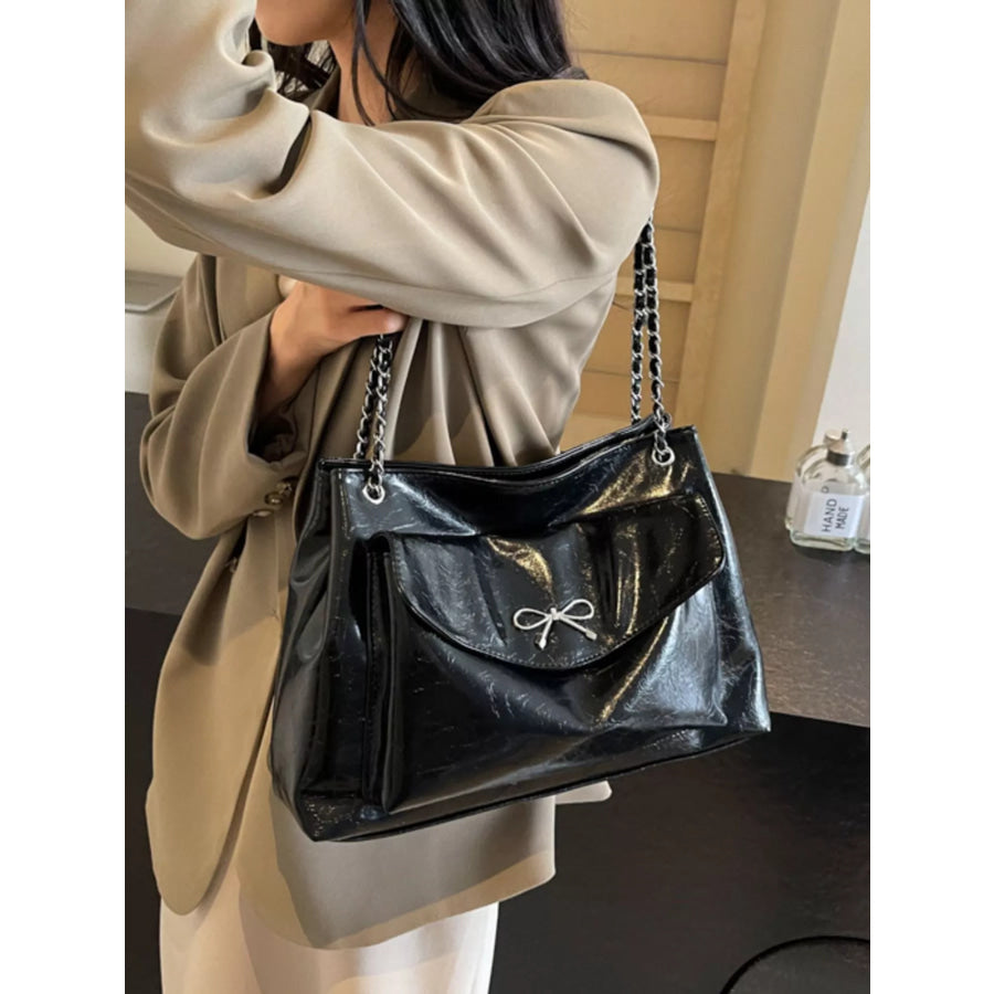 Bow PU Leather Shoulder Bag Black / onesize Apparel and Accessories