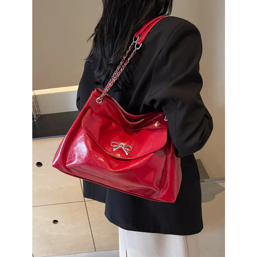 Bow PU Leather Shoulder Bag Wine Red / onesize Apparel and Accessories