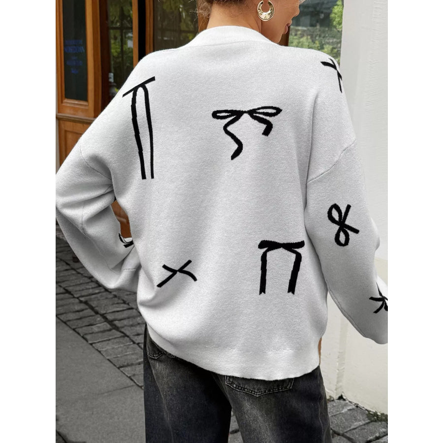 Bow Round Neck Dropped Shoulder Sweater Apparel and Accessories