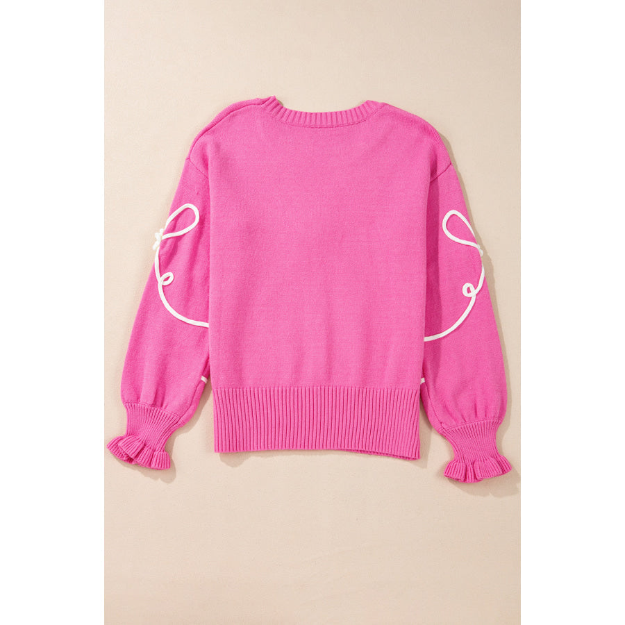 Bow Round Neck Dropped Shoulder Sweater Apparel and Accessories