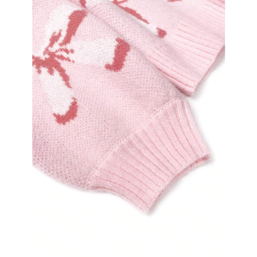Bow Round Neck Dropped Shoulder Sweater Apparel and Accessories
