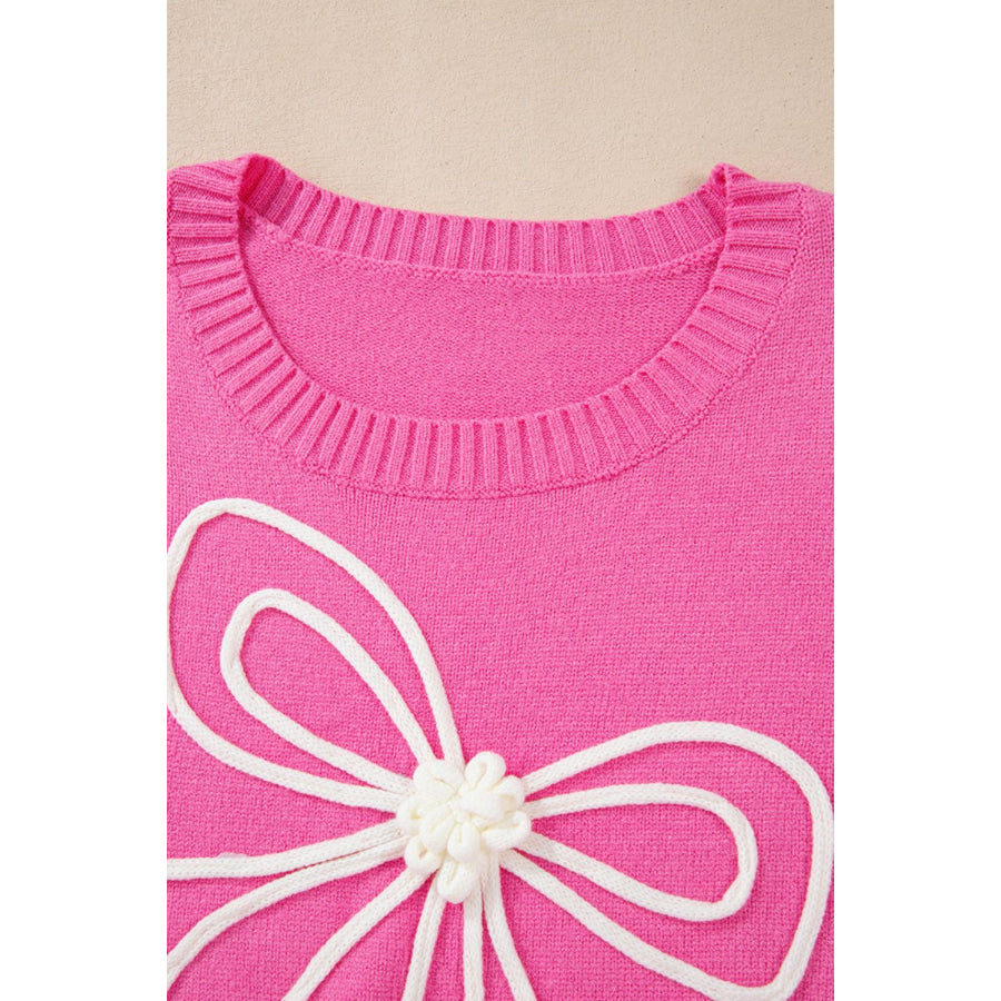 Bow Round Neck Dropped Shoulder Sweater Apparel and Accessories