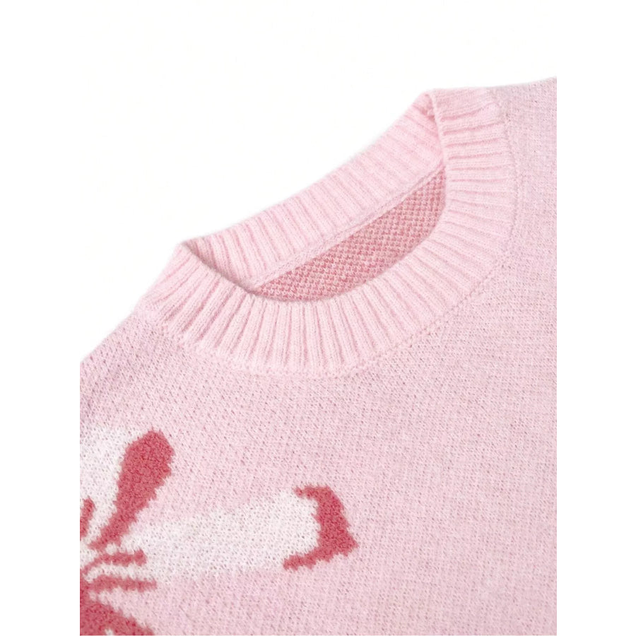 Bow Round Neck Dropped Shoulder Sweater Apparel and Accessories
