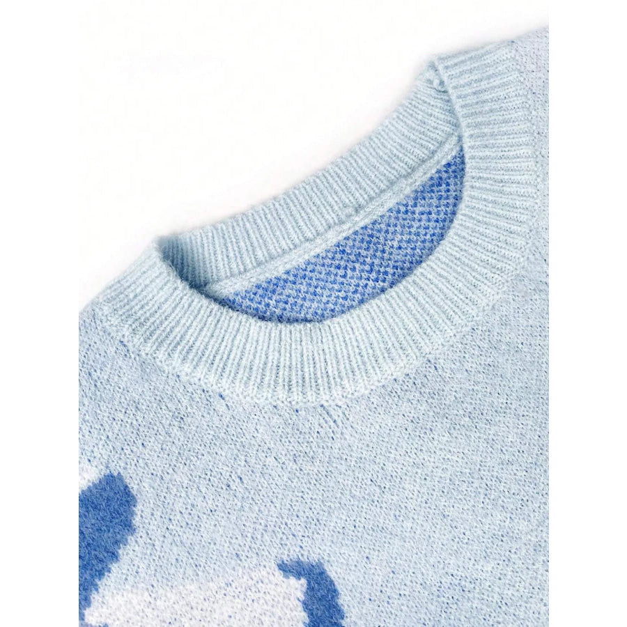 Bow Round Neck Dropped Shoulder Sweater Apparel and Accessories