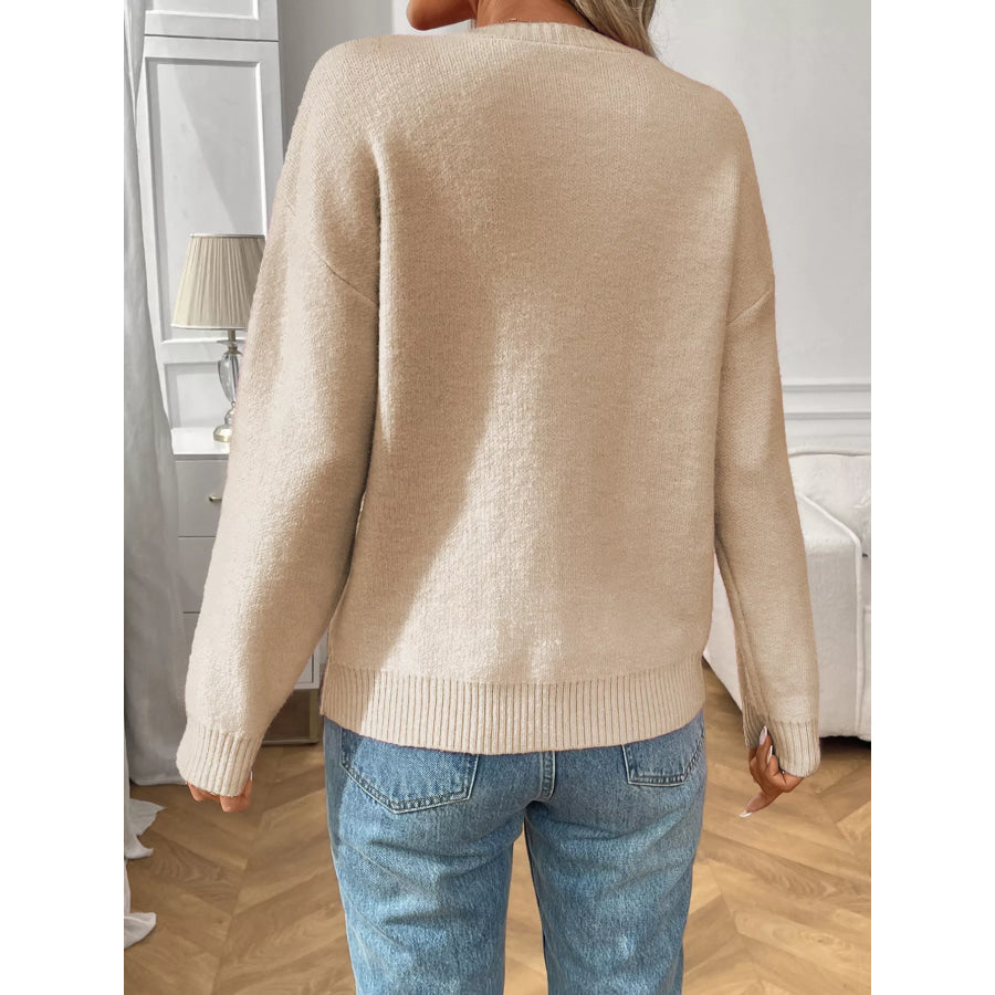 Bow Round Neck Long Sleeve Sweater Apparel and Accessories