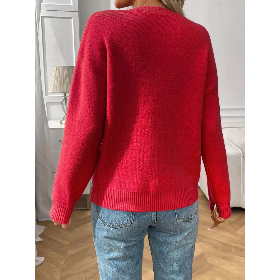 Bow Round Neck Long Sleeve Sweater Apparel and Accessories