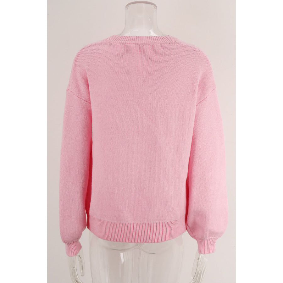 Bow Round Neck Long Sleeve Sweater Apparel and Accessories