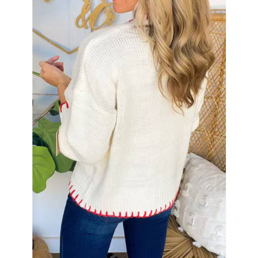 Bow Round Neck Long Sleeve Sweater Apparel and Accessories