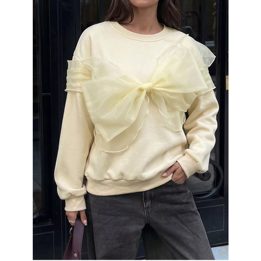 Bow Round Neck Long Sleeve Sweatshirt Apparel and Accessories