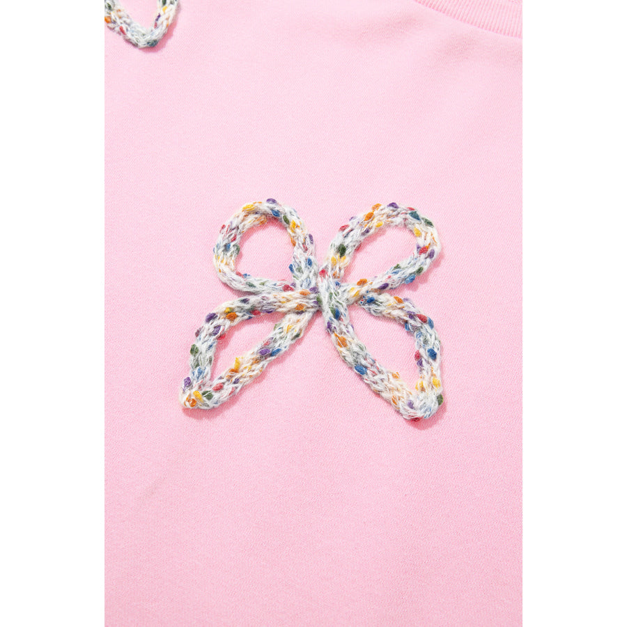 Bow Round Neck Long Sleeve Sweatshirt Apparel and Accessories