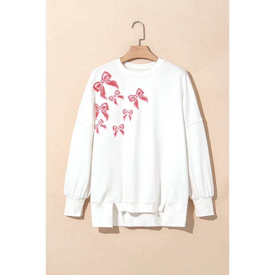 Bow Round Neck Long Sleeve Sweatshirt Apparel and Accessories