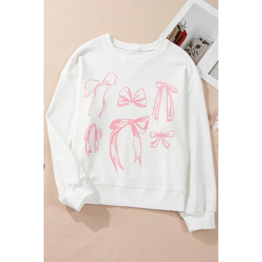 Bow Round Neck Long Sleeve Sweatshirt Apparel and Accessories