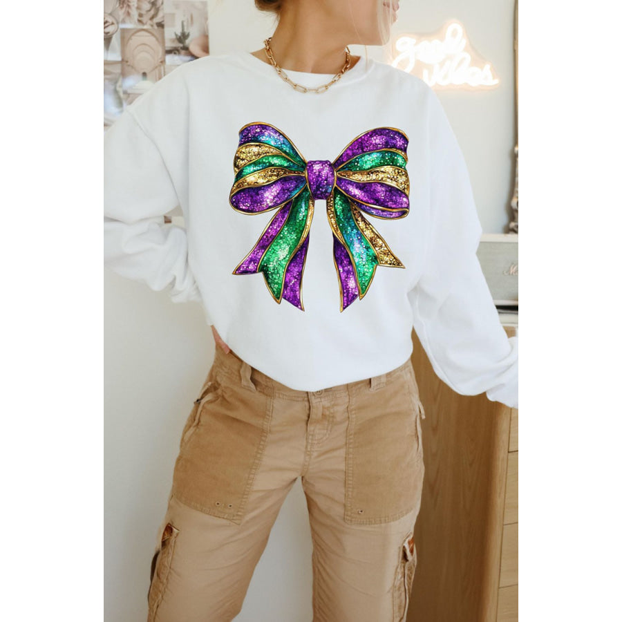 Bow Round Neck Long Sleeve Sweatshirt Apparel and Accessories