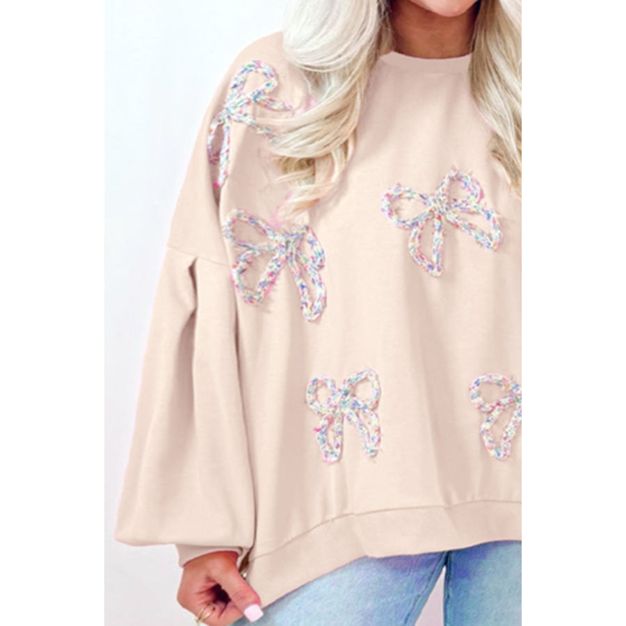 Bow Round Neck Long Sleeve Sweatshirt Apparel and Accessories
