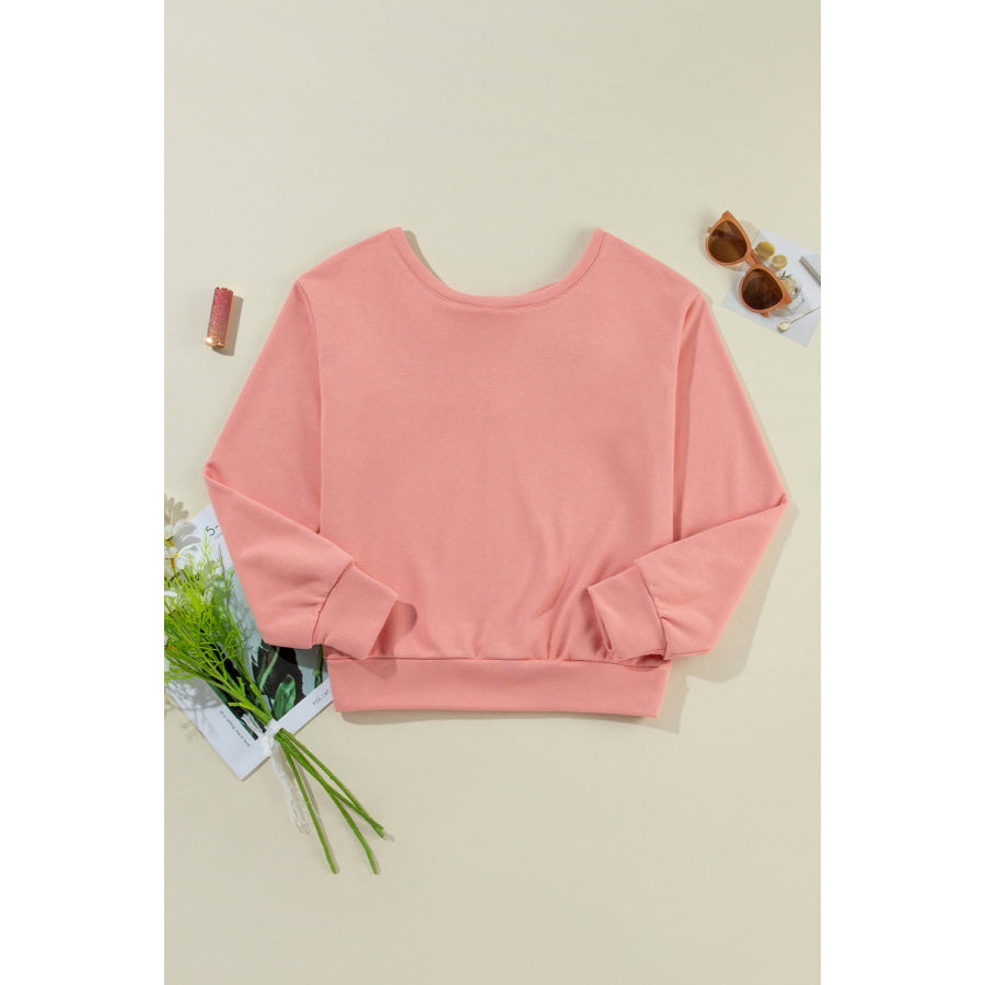 Bow Round Neck Long Sleeve Sweatshirt Apparel and Accessories