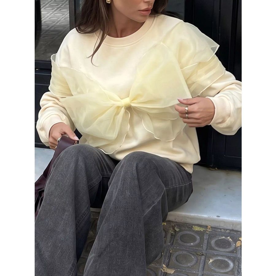Bow Round Neck Long Sleeve Sweatshirt Apparel and Accessories