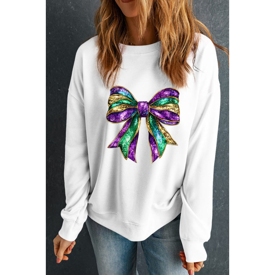 Bow Round Neck Long Sleeve Sweatshirt Apparel and Accessories