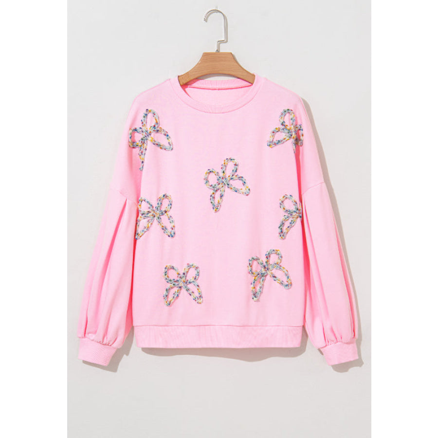 Bow Round Neck Long Sleeve Sweatshirt Apparel and Accessories