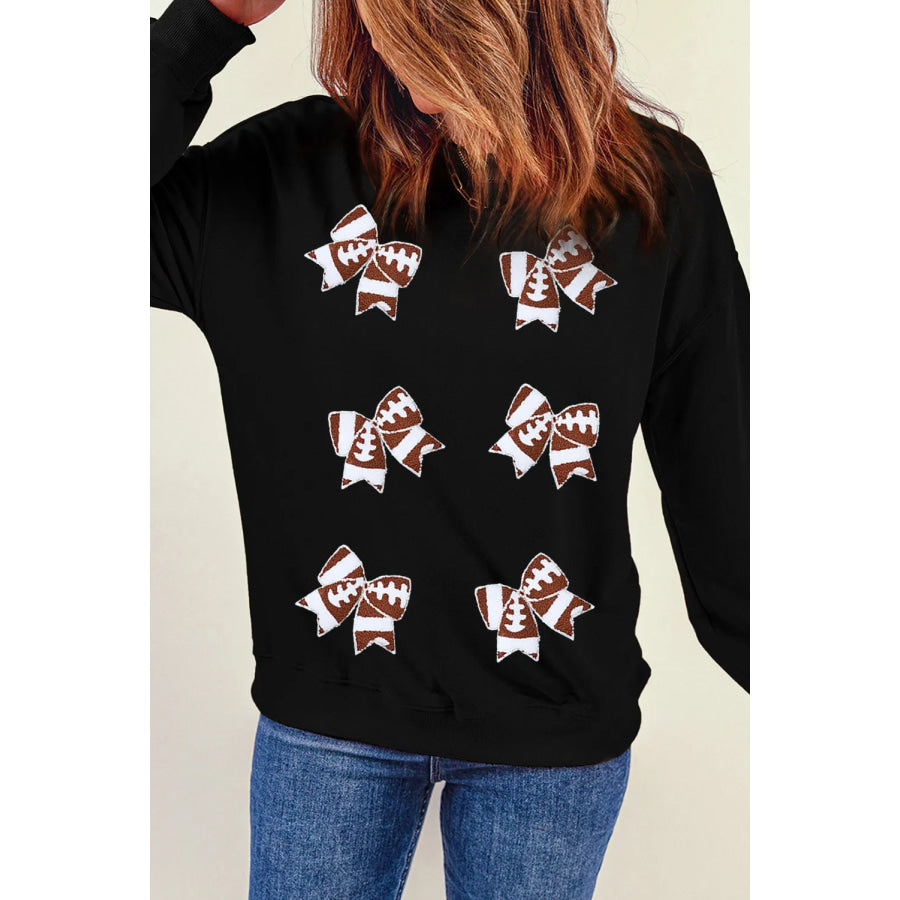 Bow Round Neck Long Sleeve Sweatshirt Apparel and Accessories