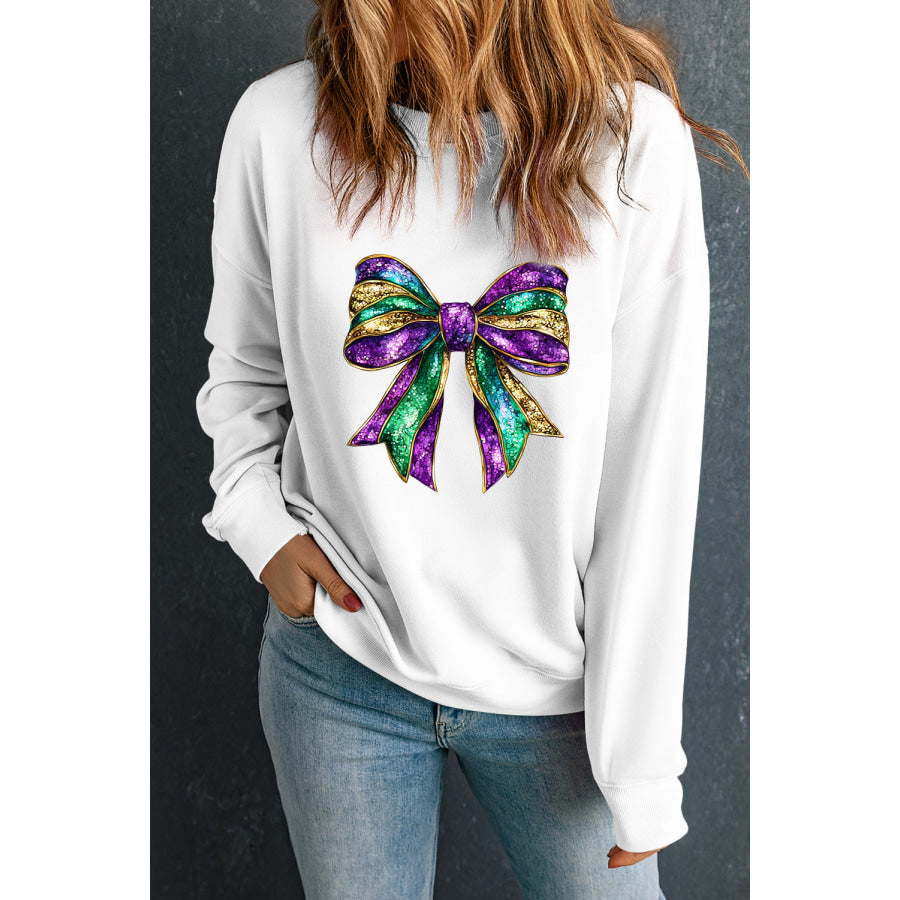 Bow Round Neck Long Sleeve Sweatshirt Apparel and Accessories