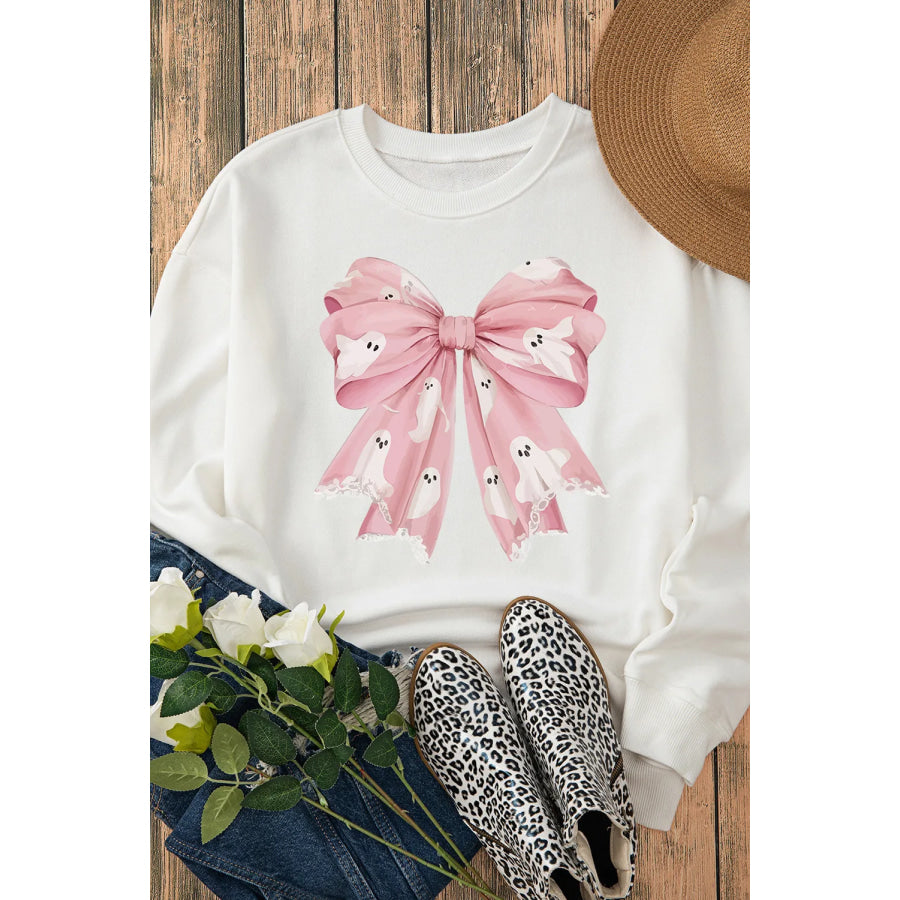 Bow Round Neck Long Sleeve Sweatshirt Apparel and Accessories