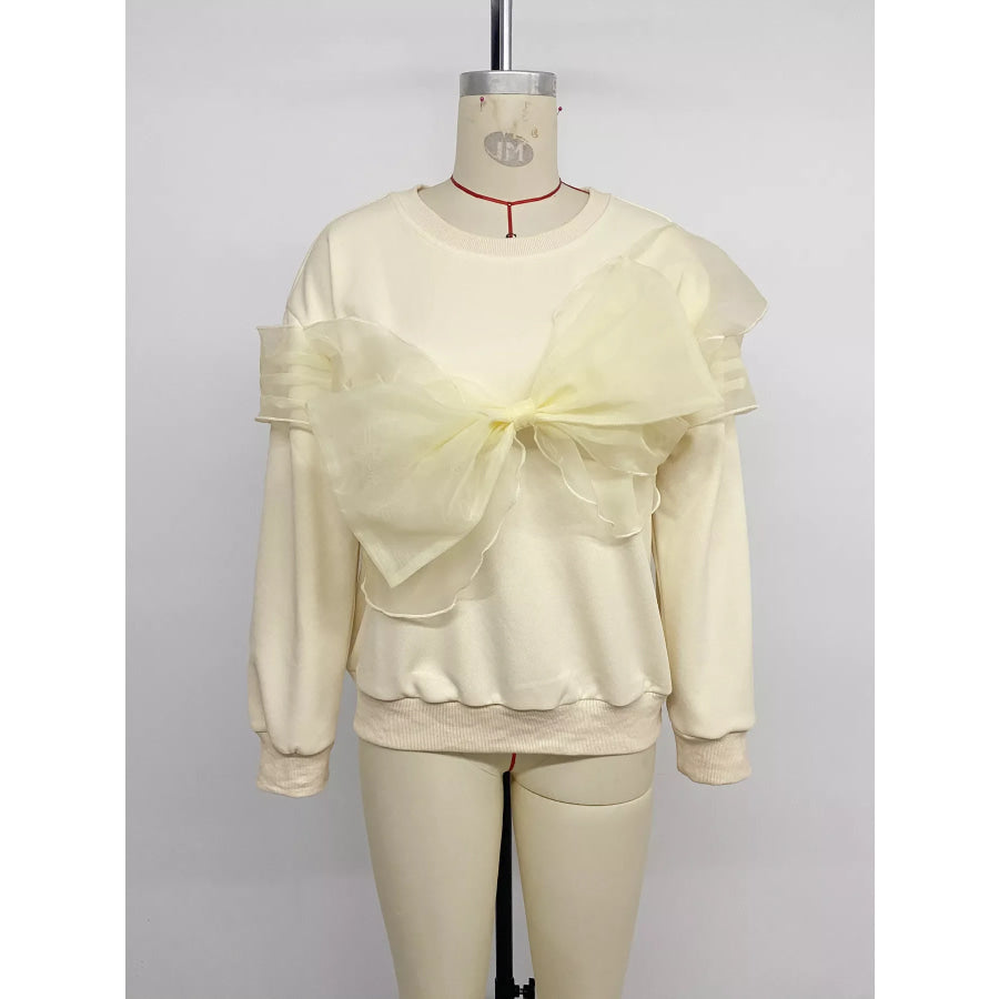 Bow Round Neck Long Sleeve Sweatshirt Apparel and Accessories