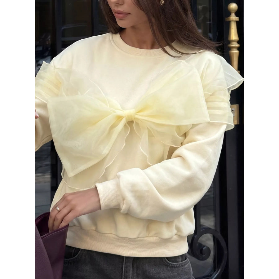 Bow Round Neck Long Sleeve Sweatshirt Apparel and Accessories