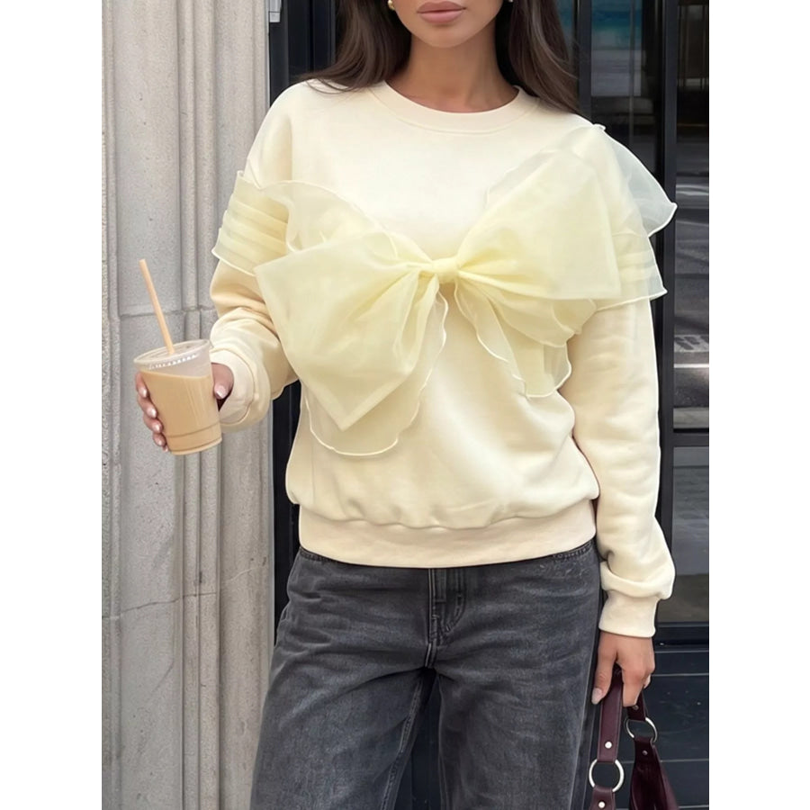 Bow Round Neck Long Sleeve Sweatshirt Apparel and Accessories