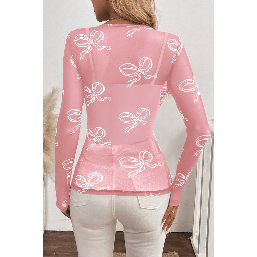 Bow Round Neck Long Sleeve Top Apparel and Accessories