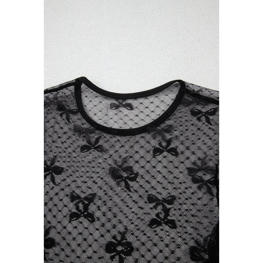 Bow Round Neck Sheer Top Apparel and Accessories