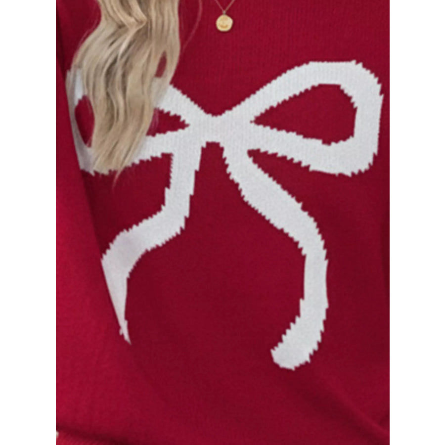 Bow Round Neck Sweater Apparel and Accessories