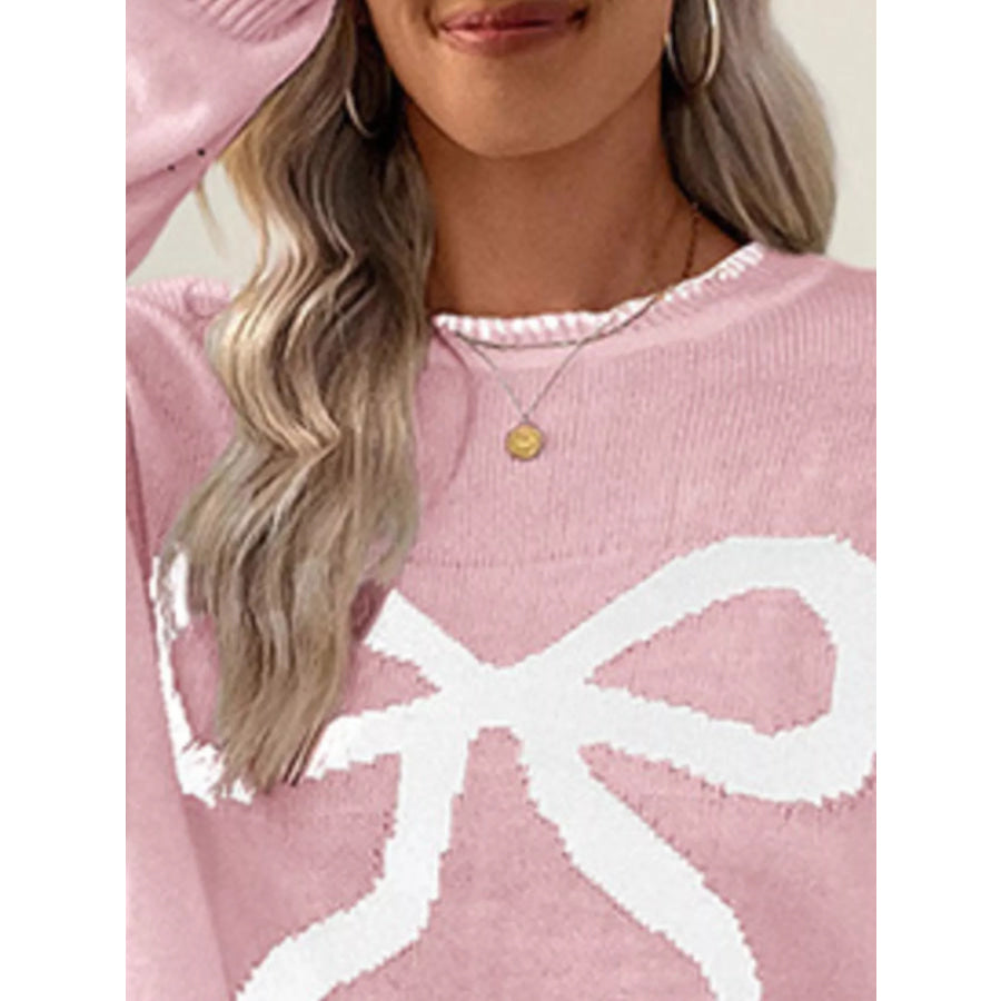 Bow Round Neck Sweater Apparel and Accessories