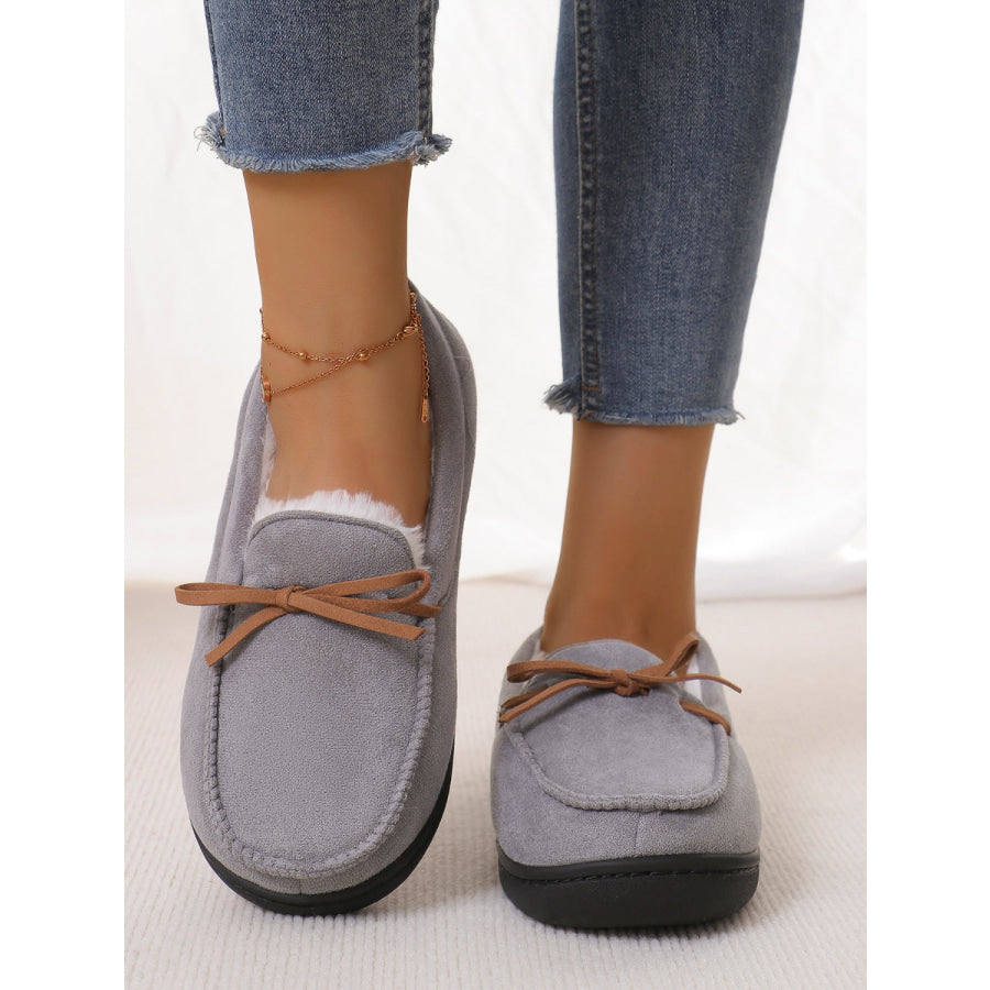 Bow Round Toe Flat Slip-Ons Gray / 36-37(US5-6) Apparel and Accessories