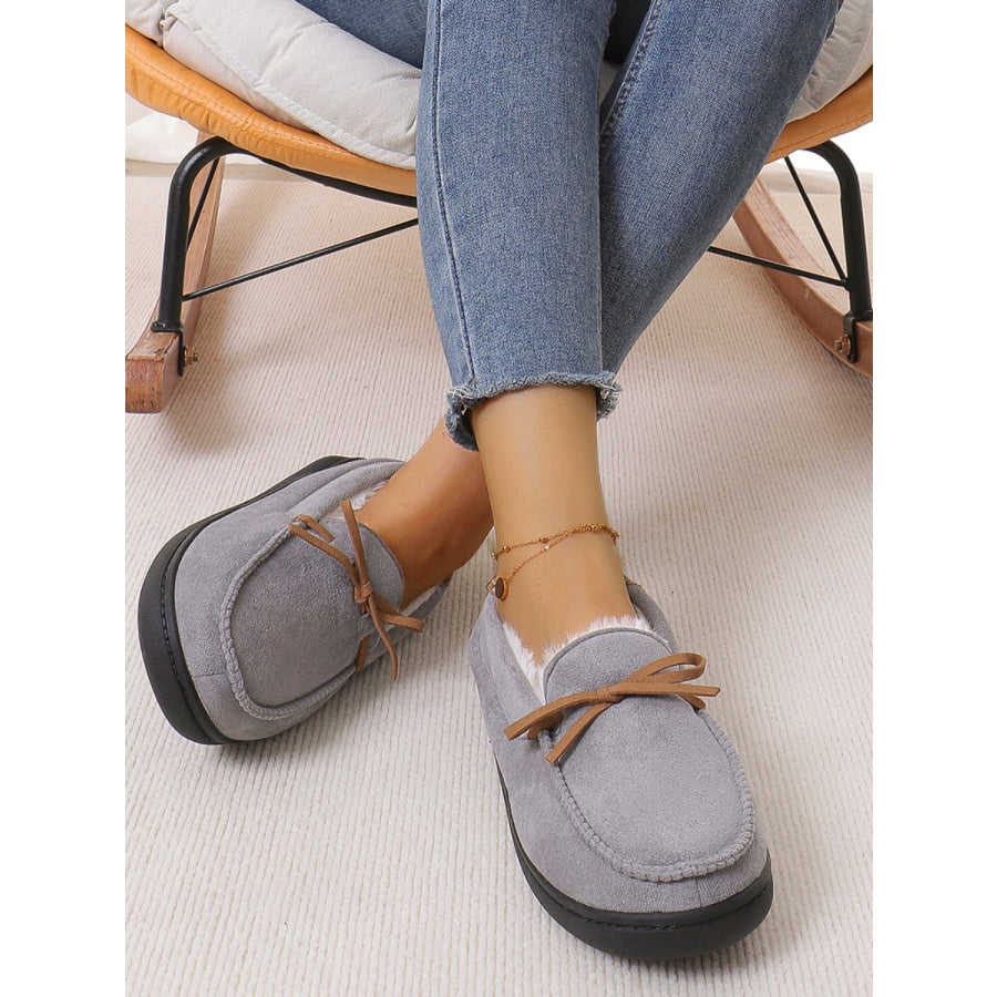 Bow Round Toe Flat Slip-Ons Gray / 36-37(US5-6) Apparel and Accessories